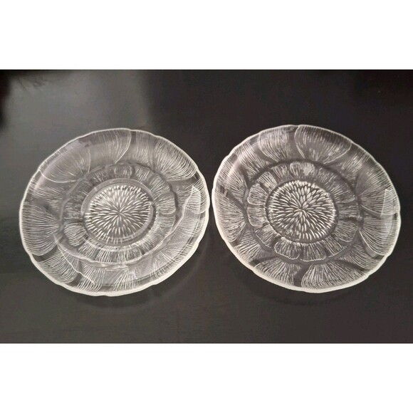 Set of 4 Arcoroc Fleur Clear Glass Cup Saucer Made in France 5 3/8" Discontinued - Picture 5 of 14